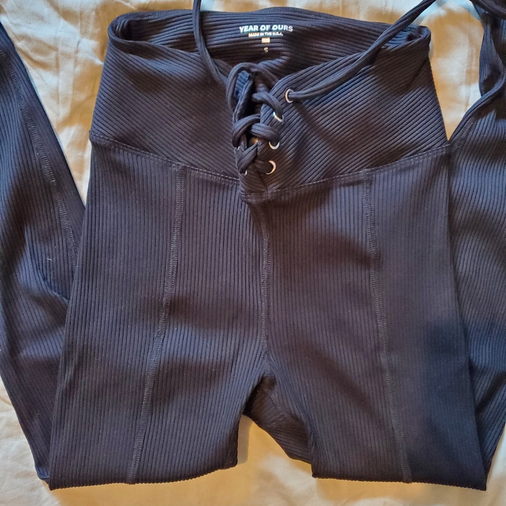 Year Of Ours Black Ribbed Football leggings S